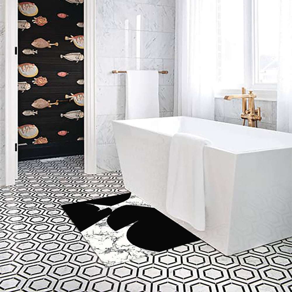 2-Piece Black & White Geometric Marble Bath Mat Set – Non-Slip Rugs