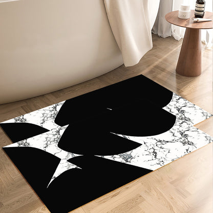 2-Piece Black & White Geometric Marble Bath Mat Set – Non-Slip Rugs