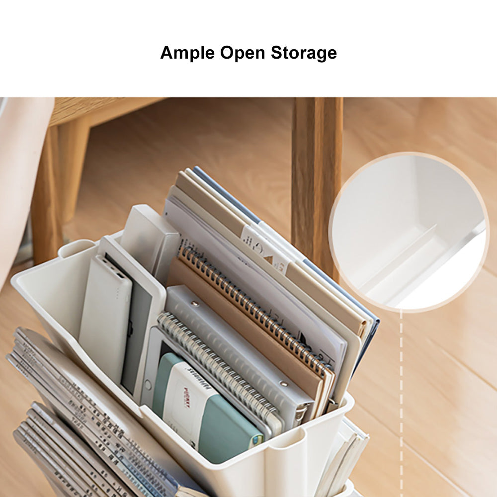 Modern 3-Tier White Rolling Book & Magazine Organizer Cart with Storage