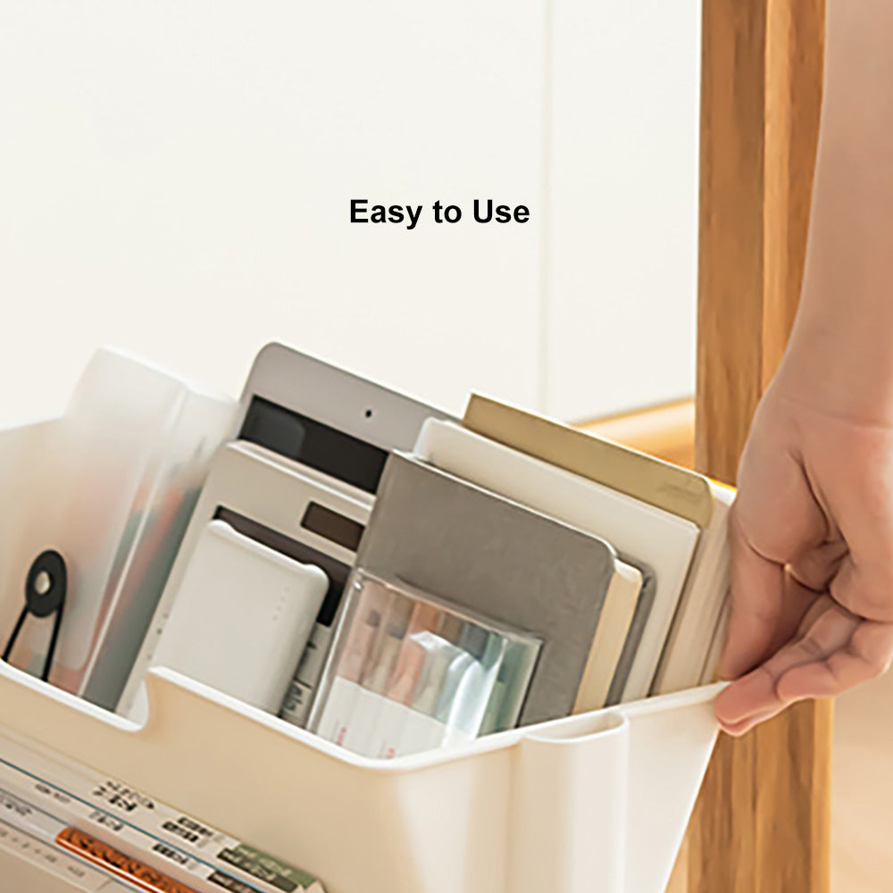 Modern 3-Tier White Rolling Book & Magazine Organizer Cart with Storage
