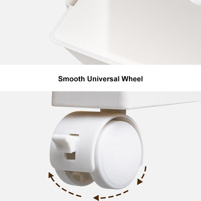 Modern 3-Tier White Rolling Book & Magazine Organizer Cart with Storage