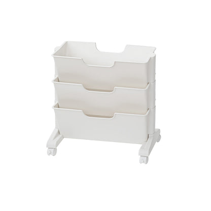 Modern 3-Tier White Rolling Book & Magazine Organizer Cart with Storage
