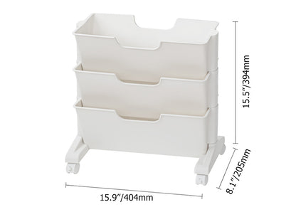 Modern 3-Tier White Rolling Book & Magazine Organizer Cart with Storage