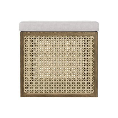 18.1'' Boho Rattan Storage Ottoman Square Foot Stool in Khaki & Natural
