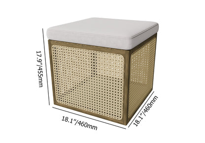 18.1'' Boho Rattan Storage Ottoman Square Foot Stool in Khaki & Natural