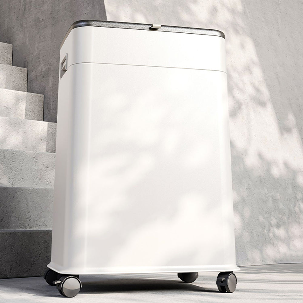 White Rolling Kitchen Trash Can with Liftable Lid – Covered Garbage Bin