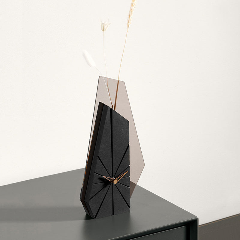 Modern Black Wood Geometric Mantel Clock – Tabletop Abstract Timepiece