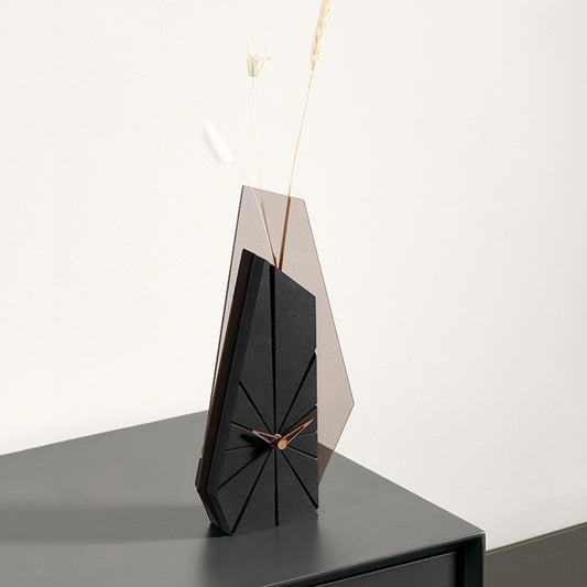 Modern Black Wood Geometric Mantel Clock – Tabletop Abstract Timepiece