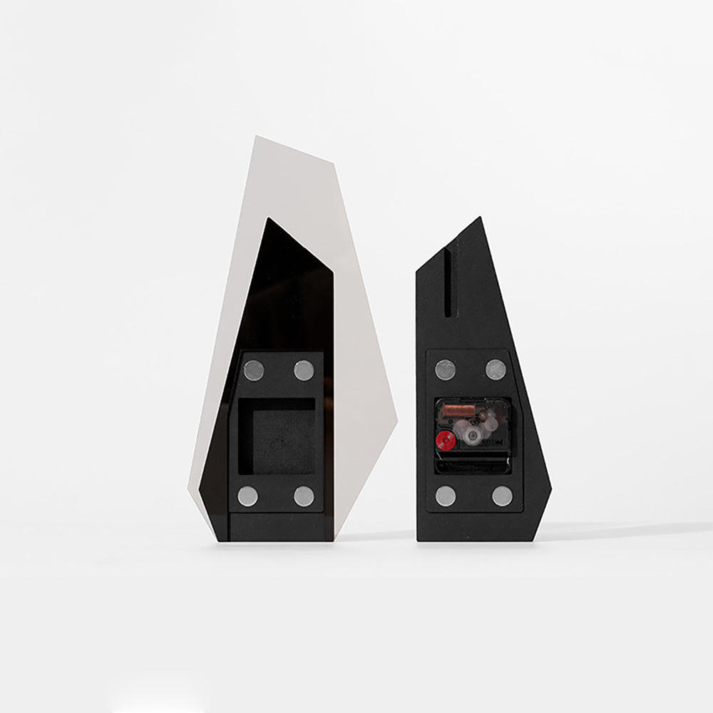 Modern Black Wood Geometric Mantel Clock – Tabletop Abstract Timepiece