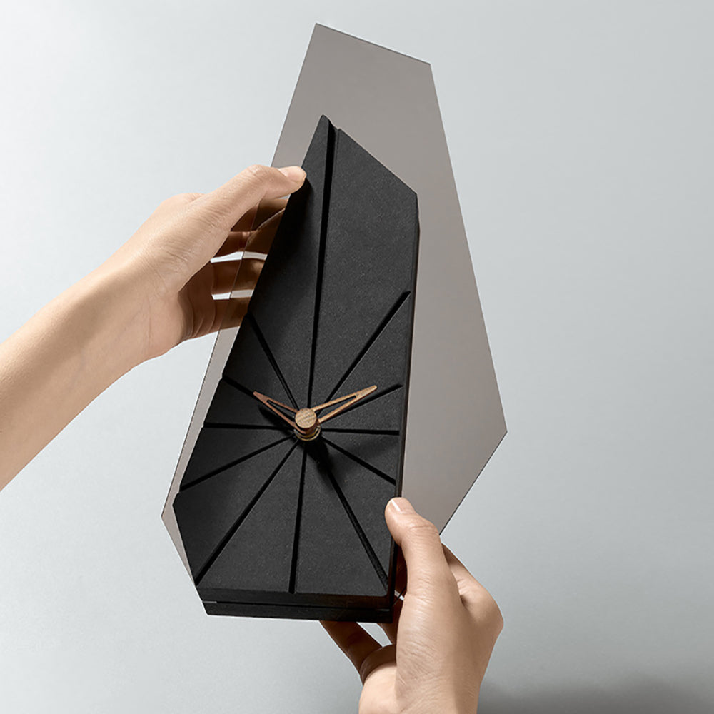 Modern Black Wood Geometric Mantel Clock – Tabletop Abstract Timepiece