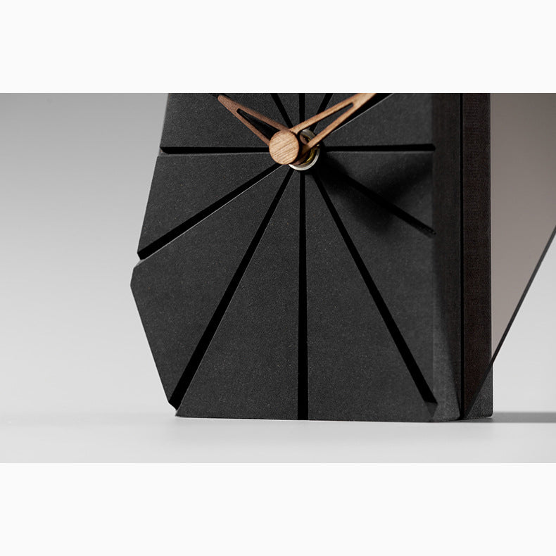 Modern Black Wood Geometric Mantel Clock – Tabletop Abstract Timepiece