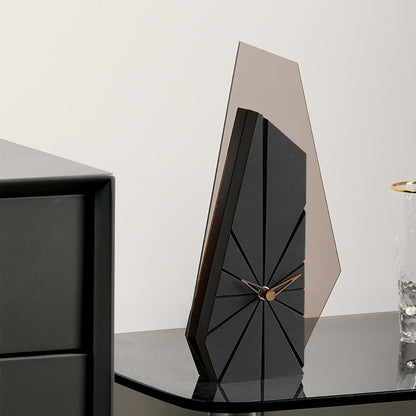 Modern Black Wood Geometric Mantel Clock – Tabletop Abstract Timepiece