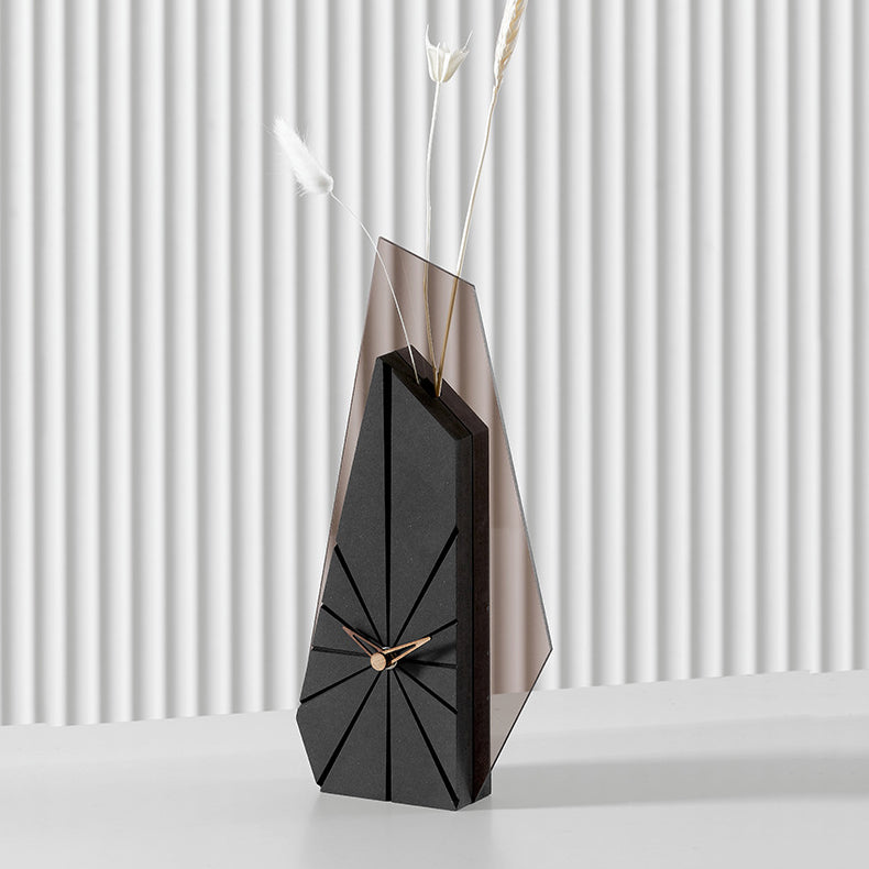 Modern Black Wood Geometric Mantel Clock – Tabletop Abstract Timepiece