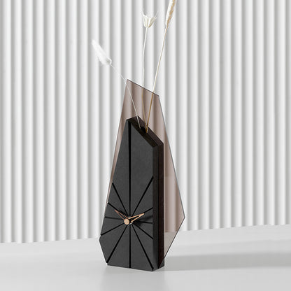 Modern Black Wood Geometric Mantel Clock – Tabletop Abstract Timepiece