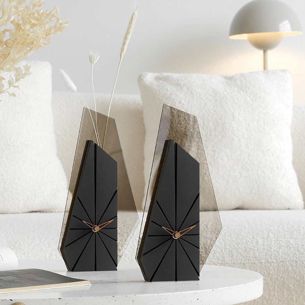 Modern Black Wood Geometric Mantel Clock – Tabletop Abstract Timepiece