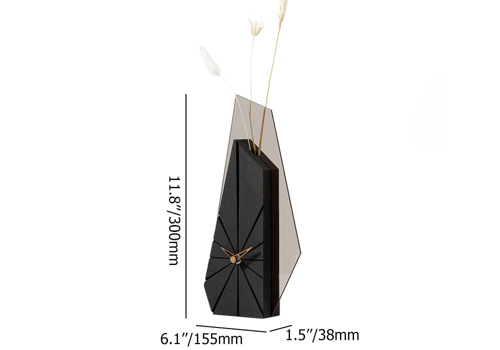Modern Black Wood Geometric Mantel Clock – Tabletop Abstract Timepiece