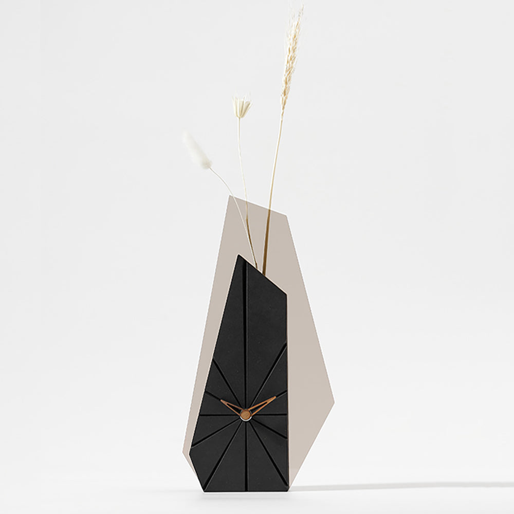 Modern Black Wood Geometric Mantel Clock – Tabletop Abstract Timepiece