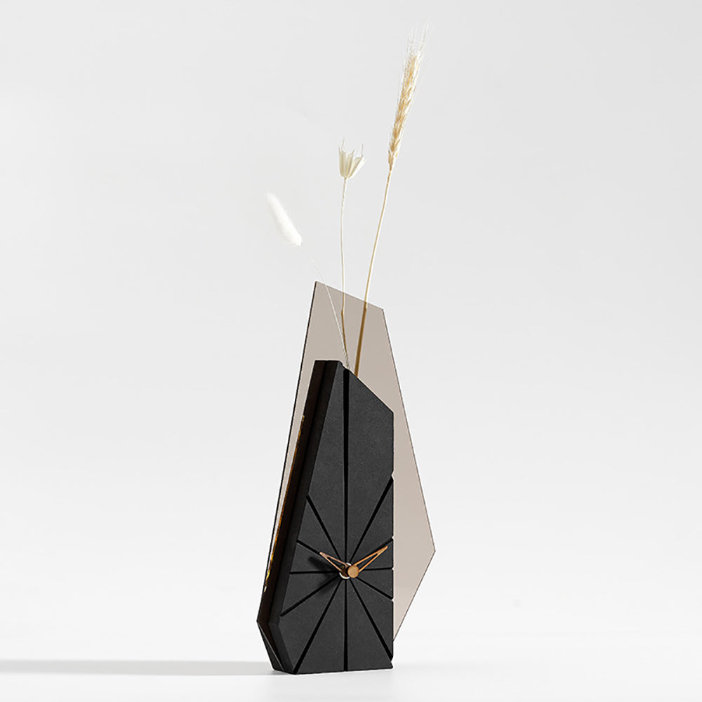 Modern Black Wood Geometric Mantel Clock – Tabletop Abstract Timepiece