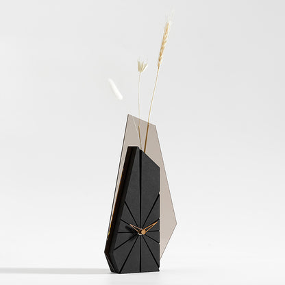Modern Black Wood Geometric Mantel Clock – Tabletop Abstract Timepiece