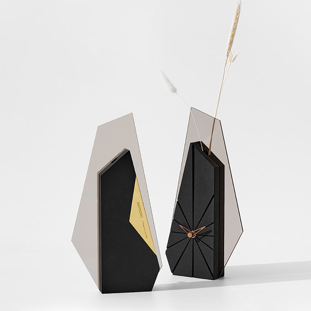 Modern Black Wood Geometric Mantel Clock – Tabletop Abstract Timepiece